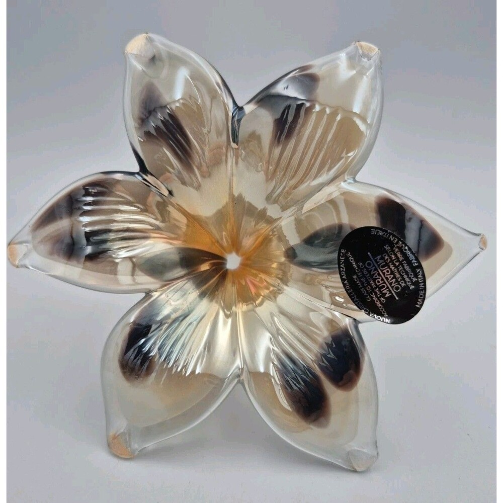 Genuine Italian Flower Blown Glass Murano Beige Aubergine Italy Brand New